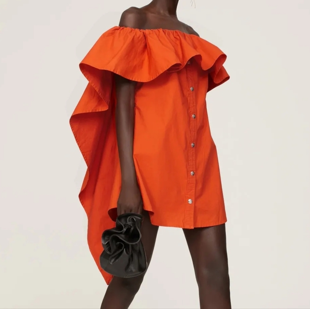 Thebe Magugu, Off-the-Shoulder Capelet Mini Dress, Orange, Cotton, GUC, XS (0-2)